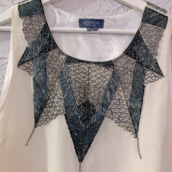 Gryphon NEW 100% Silk Cocktail Dress White Medium Beaded Neckline Flirty Party - Picture 4 of 12